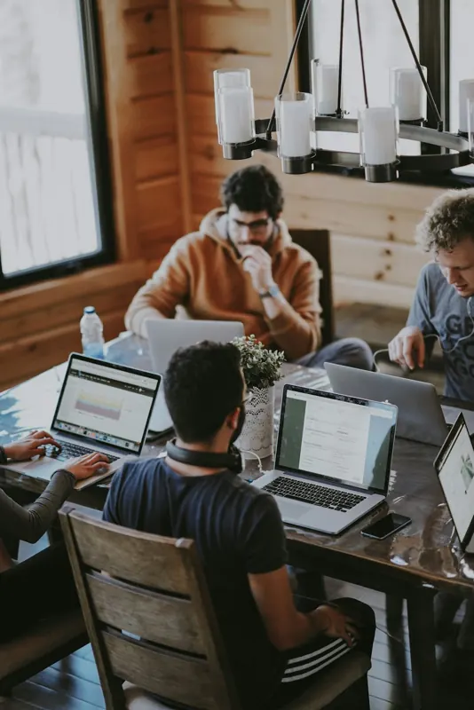 The illustration of people collaborating in the atmosphere of the office